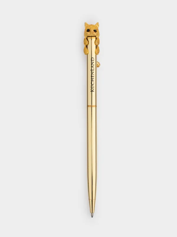 Ballpoint pen, 14 cm, with figure, golden, Cat, Draw figure, image-0