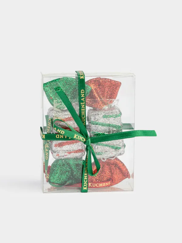 Christmas tree toy set, 7 cm, 2 pcs, plastic, with glitter, green-red, Candy, Figure sparkle, image-3