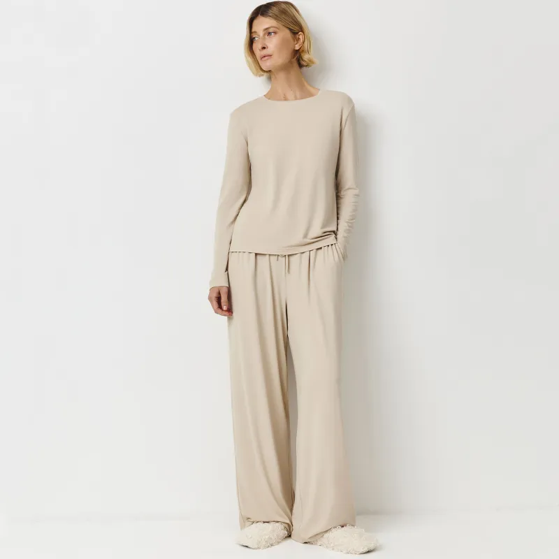 Women's trousers, homewear, size L, wide, bamboo/spandex, sand, Zerita