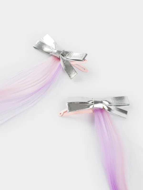 Hair clip, 32 cm, 2 pcs, children's, with strands, polyurethane / metal, Bow, Hairstyle, image-4