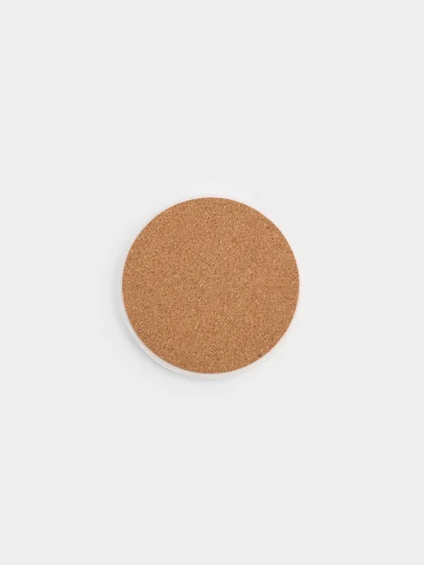 Coaster, 11 cm, ceramic / cork, round, White, Scroll, image-3