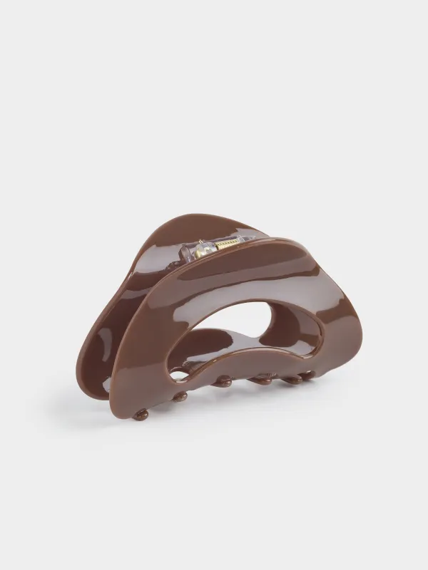 Hair clip, 9 cm, plastic / metal, brown, mother of pearl, Crab, Glam, image-0