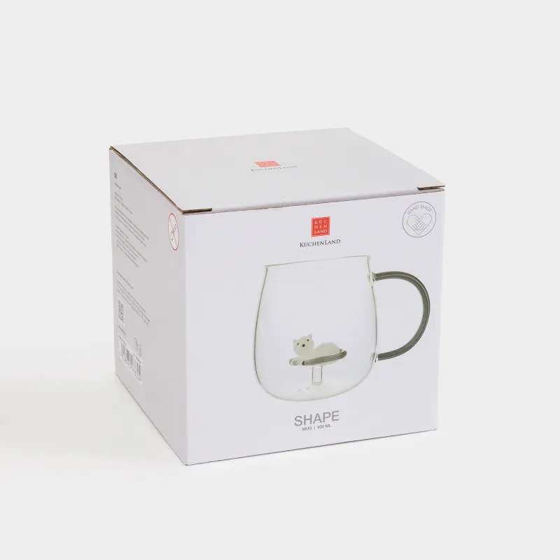 Mug, 400 ml, glass B, grey handle, Cat, Shape, image-3
