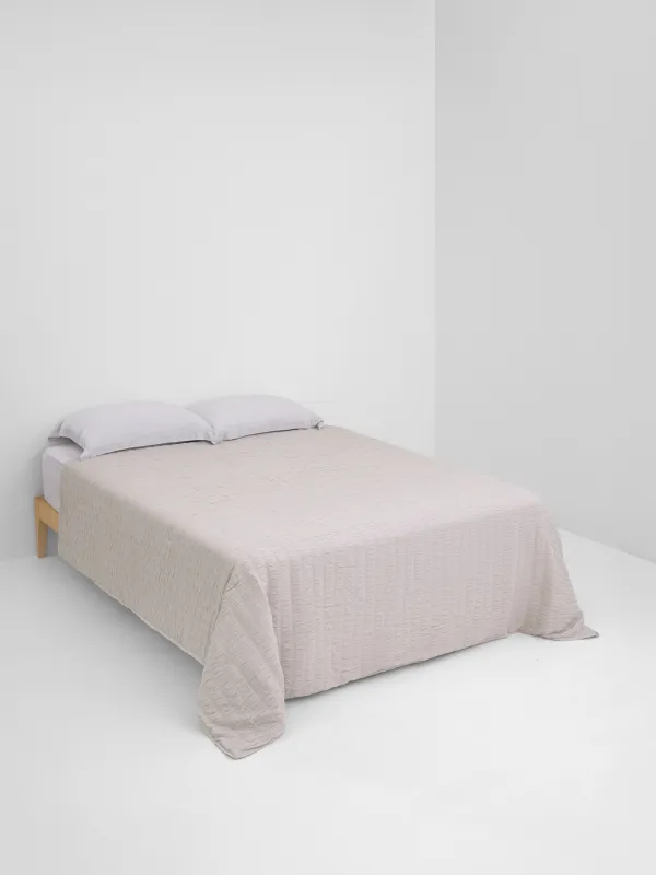 Bedspread, 220x240 cm, quilted, polyester / microfiber, beige-gray, Stripes, Stitch, image-1