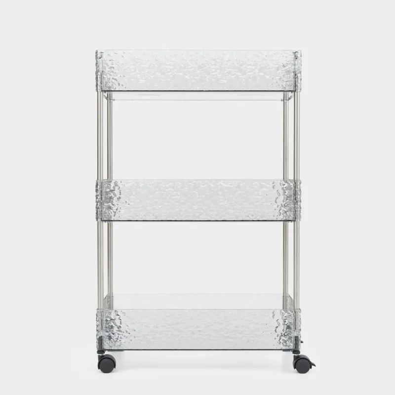 Bookcase, 3-tier, 40x22x63 cm, on wheels, with baskets, plastic, gray, Renaissance clear, image-3