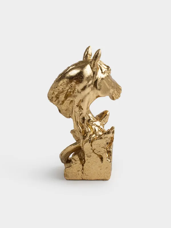 Statuette, 12 cm, polyresin, golden, Horse head, Horse gold, image-3