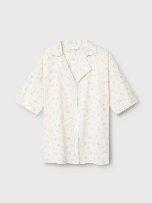 Women's shirt, homewear, size S, with short sleeves, cotton, white, Flowers, Florina, image-7