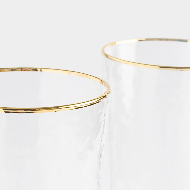 Drinking glass, 350 ml, 2 pcs, glass, with golden edging, Ripply gold, image-5