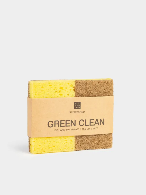Dish washing sponge, 11x7 cm, 2 pcs, wood fiber/sisal, beige, Green clean, image-8