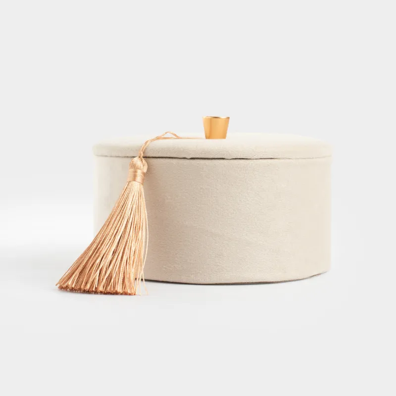 Jewelry box, 13x6 cm, with brush, velvet / MDF, beige, Velvet, image-3