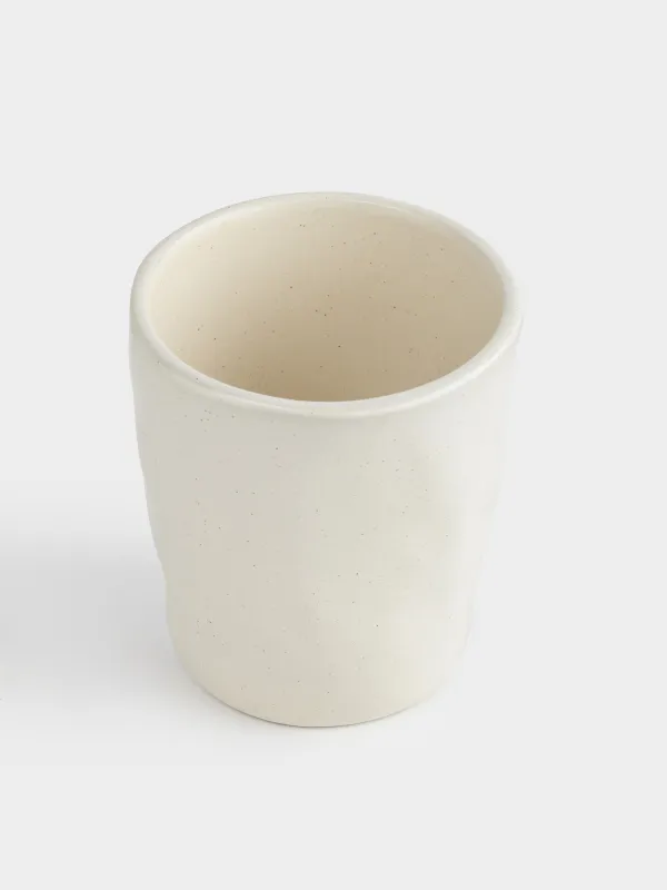 Glass, 10 cm, 300 ml, ceramic, milky, Crumpled effect, Crumple creme, image-1