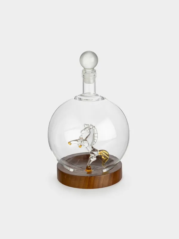 Decanter, 850 ml, on a stand, glass / wood, Horse, Bar, image-0