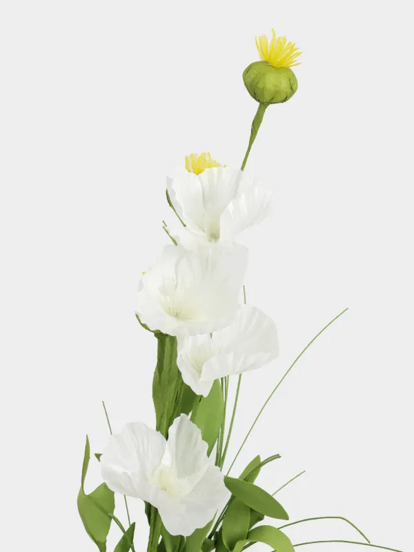 Decorative branch, 75 cm, EVA, White poppy, Poppy garden, image-2