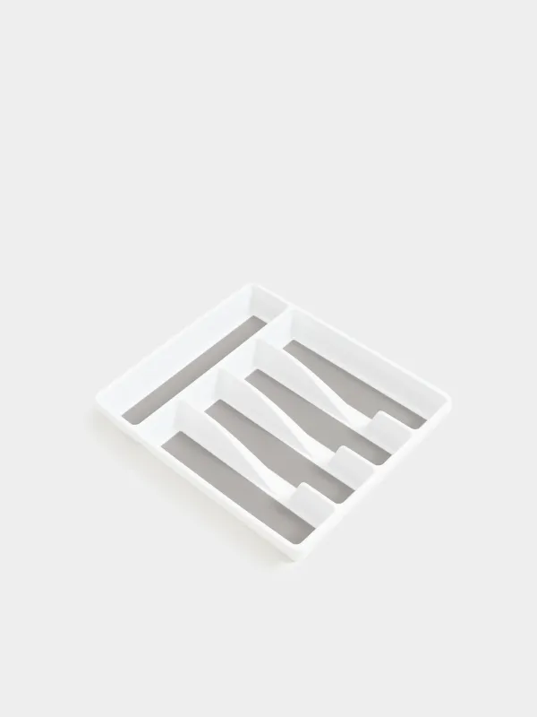 Cutlery tray, 33x29 cm, 5 otd, plastic / rubber, white-grey, Non-slip, image-3