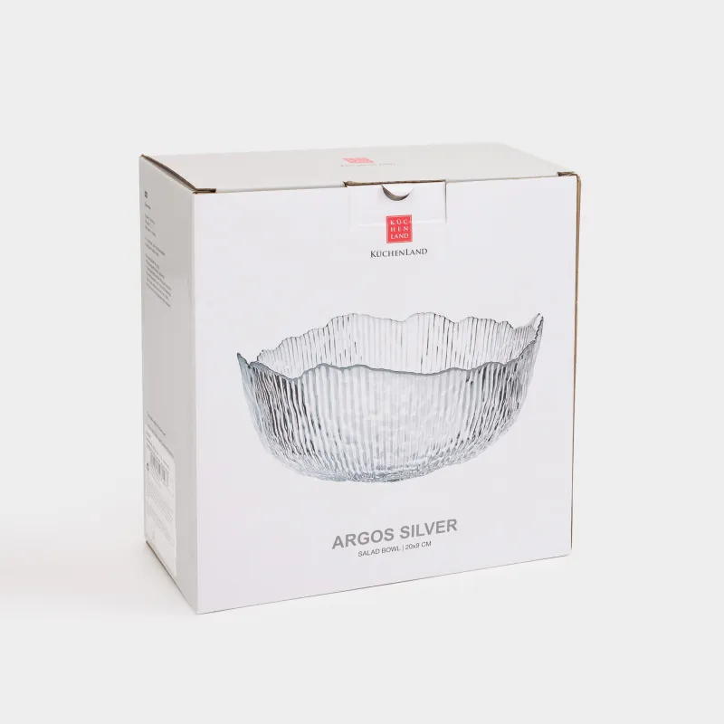 Salad bowl, 20x9 cm, 1,3 l, glass R, with silver edging, Argos silver, image-3