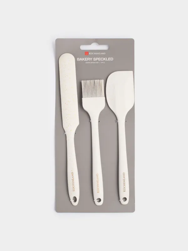 Pancake baking set, 3 items, spatulas/brush, silicone, ecru, speckled bakery speckled, image-4