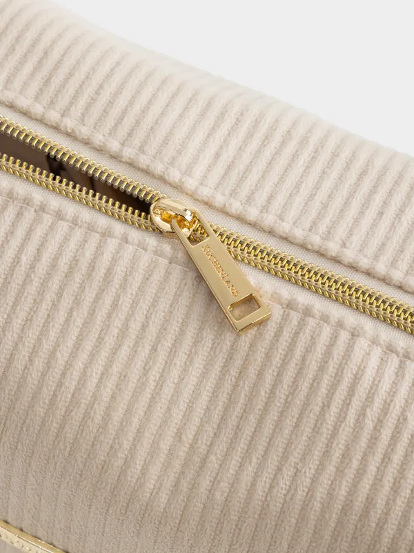 Makeup bag, 21x15 cm, ribbed, velvet, beige, Moire, image-3