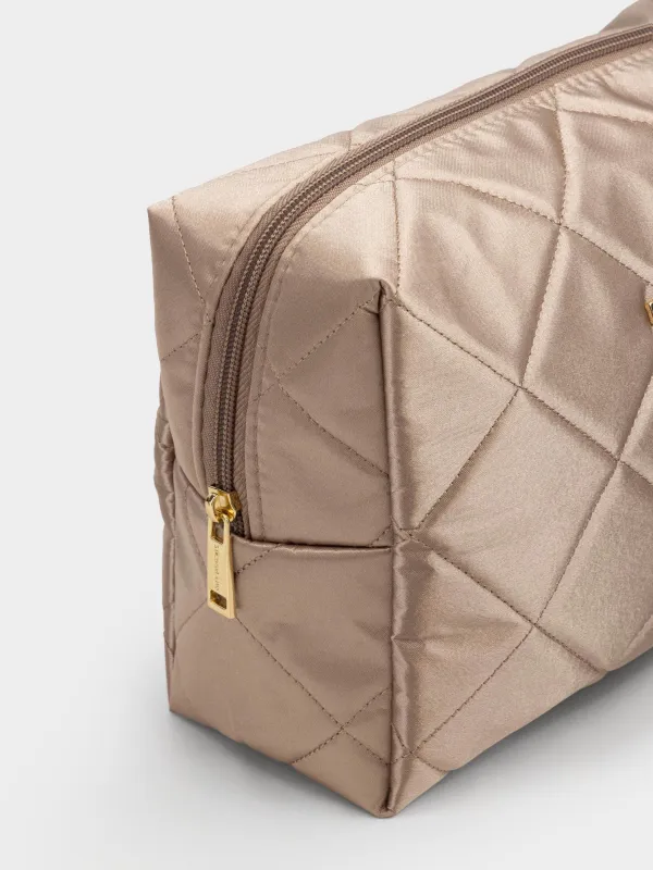 Makeup bag, 27x17 cm, quilted, satin, milky, Quilted silk, image-3