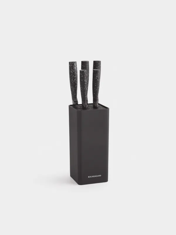 Knife set, 5 pr, in stand, steel / plastic, Black, speckled, Steel speckled, image-0