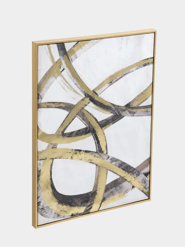 Framed painting, 78x103 cm, golden brown canvas, Abstract lines, Abstract, image-1