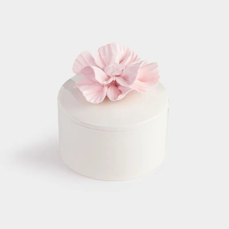 Jewelry box, 11x9 cm, ceramic, milky, Flower, Rose, image-1