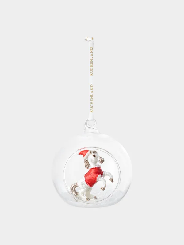 Christmas tree toy, 8 cm, glass / polyresin, Horse in a ball, Ball shape, image-1