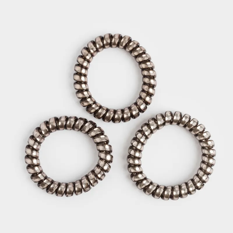 Elastic band for hair, 5 cm, 3 pcs, TPU, gray, Spiral, Helix