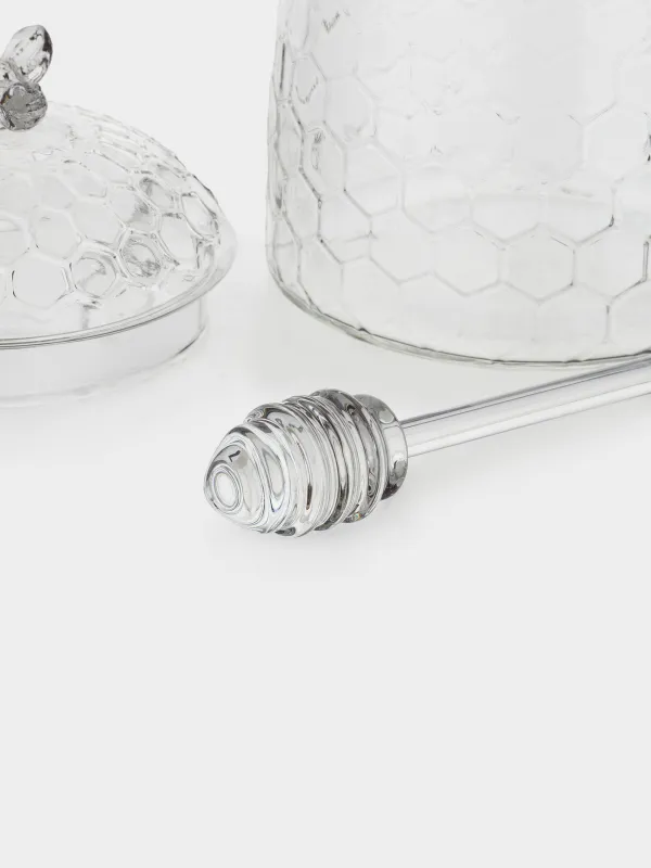 Honey jar, 400 ml, with spoon, glass, Honeycomb, Honey, image-2