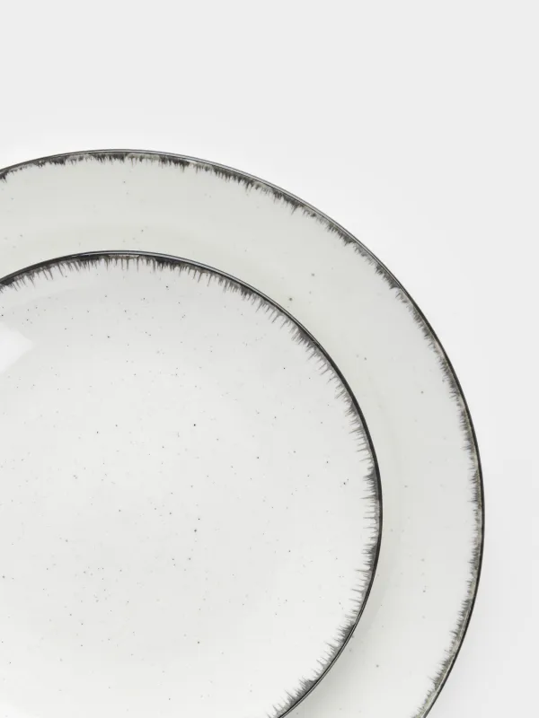 Dining set, 6 pers., 18 pr., ceramic, white-grey, speckled, Roxas, image-3