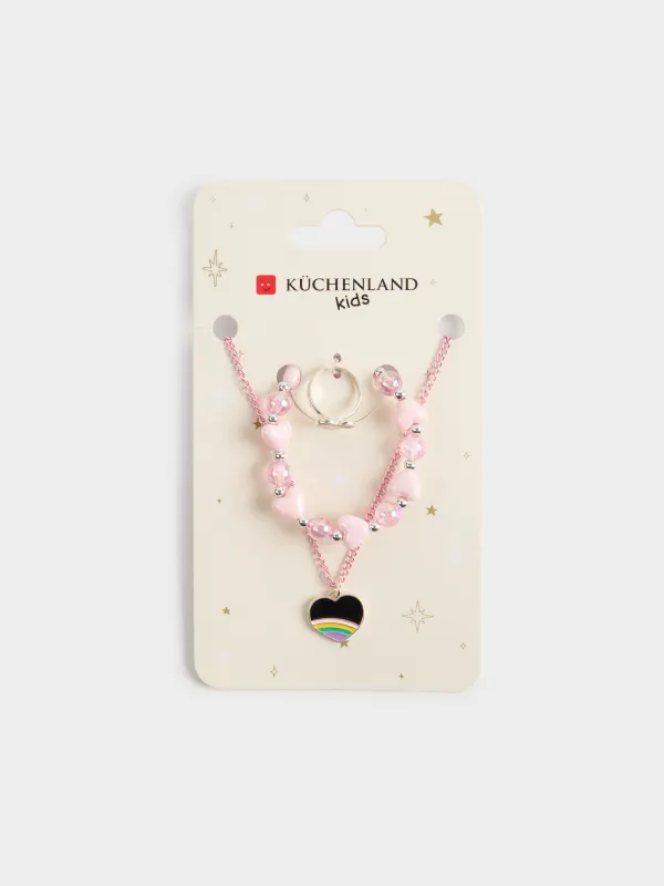 Jewelry set, Children's, 3 items, metal / acrylic, Heart, Views kids, image-4