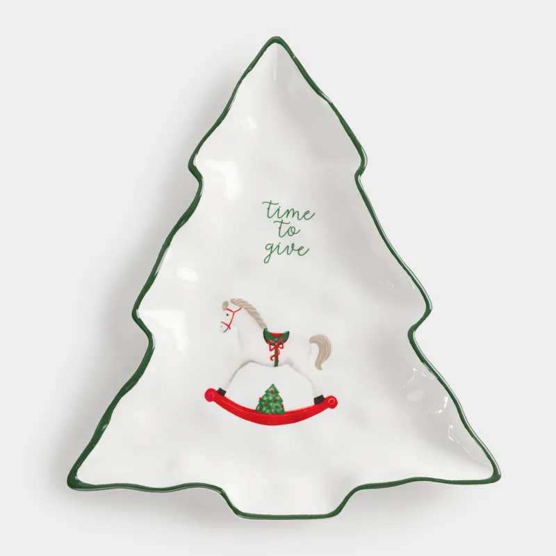 Dish, 31x27 cm, ceramic, Horse, Christmas green