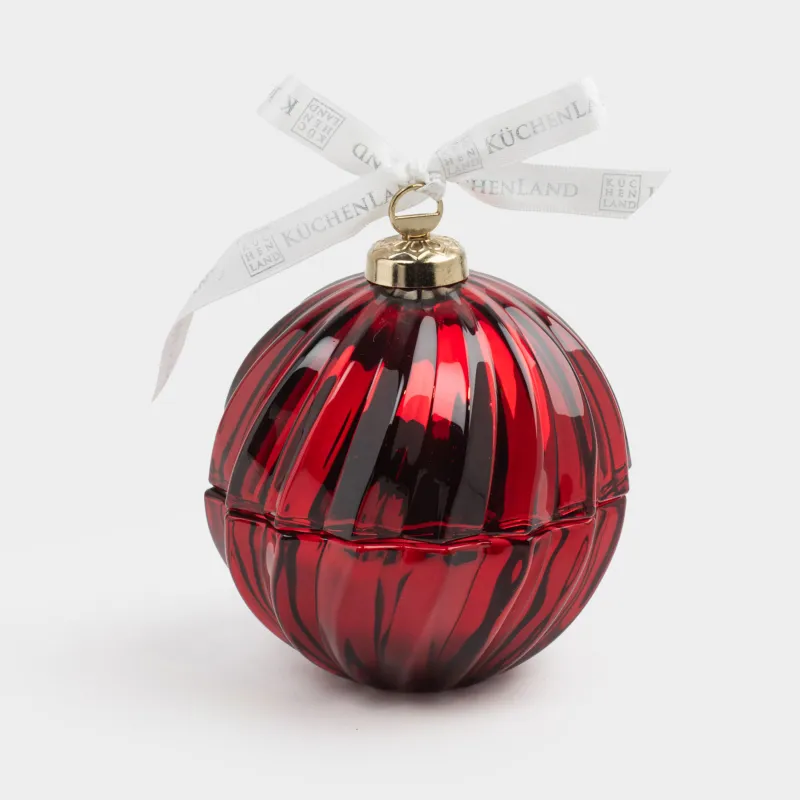 Storage container, 13x11 cm, 170 ml, glass R / metal, red, Ball, Christmas storage