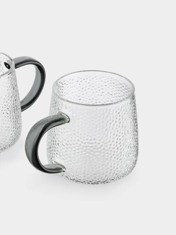 Mug, 340 ml, 2 pcs, glass B, with gray handle, Dawned, image-1