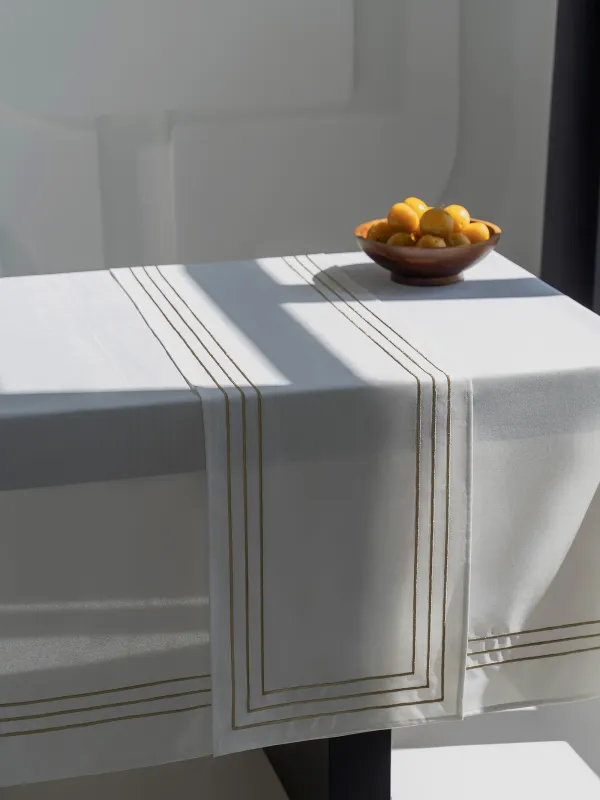 Tablecloth, 170x250 cm, polyester, white, Lines, Trim gold, image-7