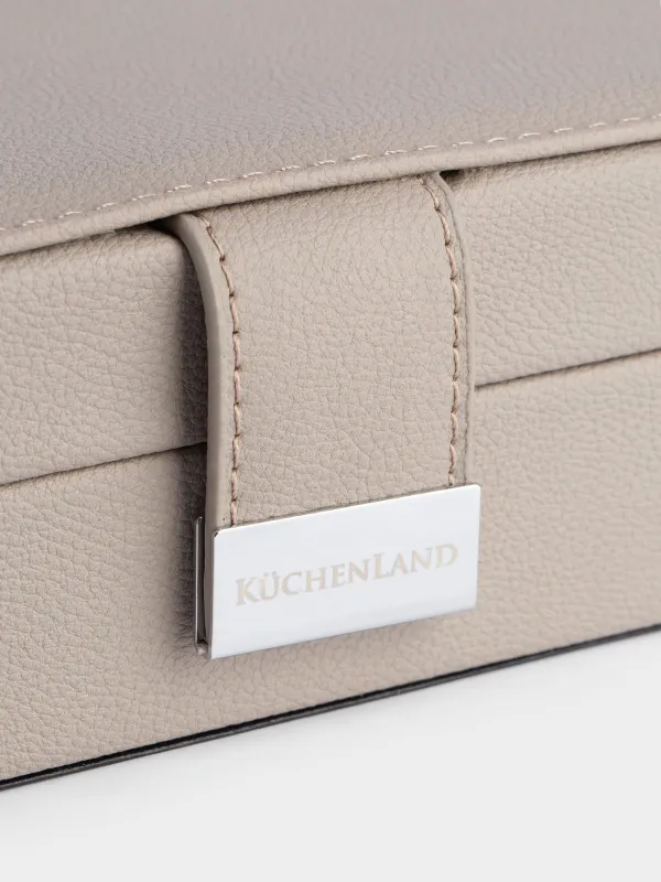 Jewelry box, 20x15 cm, with mirror, wood/PU leather, grey, Premiere one, image-1