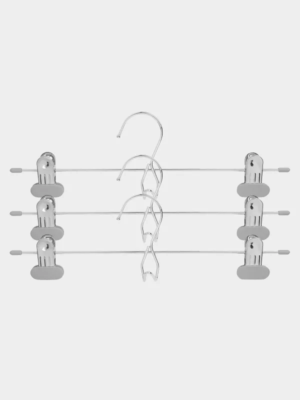 Pant/skirt hanger, 33 cm, 3 pcs, with clips, Coated metal, Grey, Colorful house, image-0