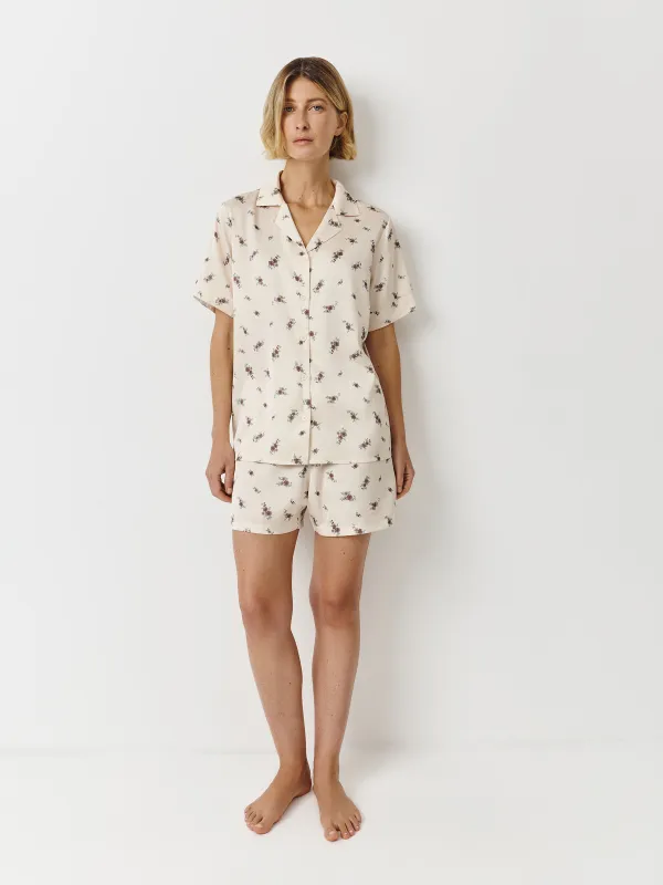 Women's shorts, homewear, size L, polyester, milky, Flowers, Roktania, image-1