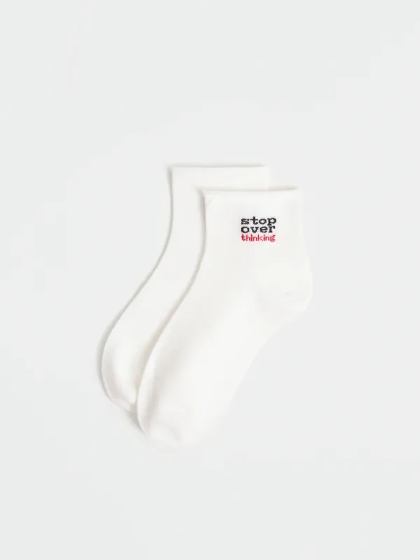 Women's socks, size 36-38, cotton/polyester, white, Simplify your life, Slogan, image-1