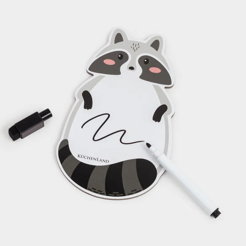 Magnetic writing board, 18x10 cm, with marker, plastic, white-gray, Raccoon, Raccoon, image-3