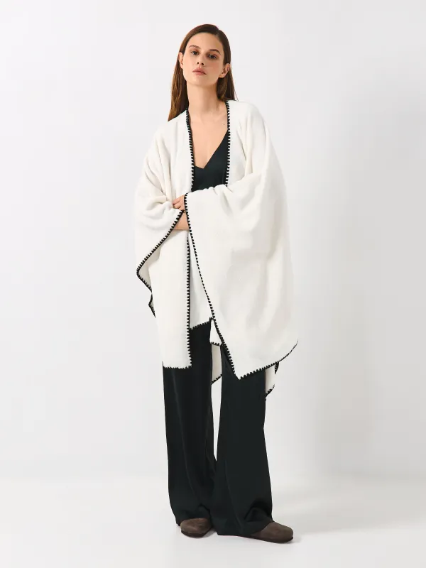 Poncho, 75x140 cm, fleece, sand-grey, Abstract, Fleece poncho, image-1