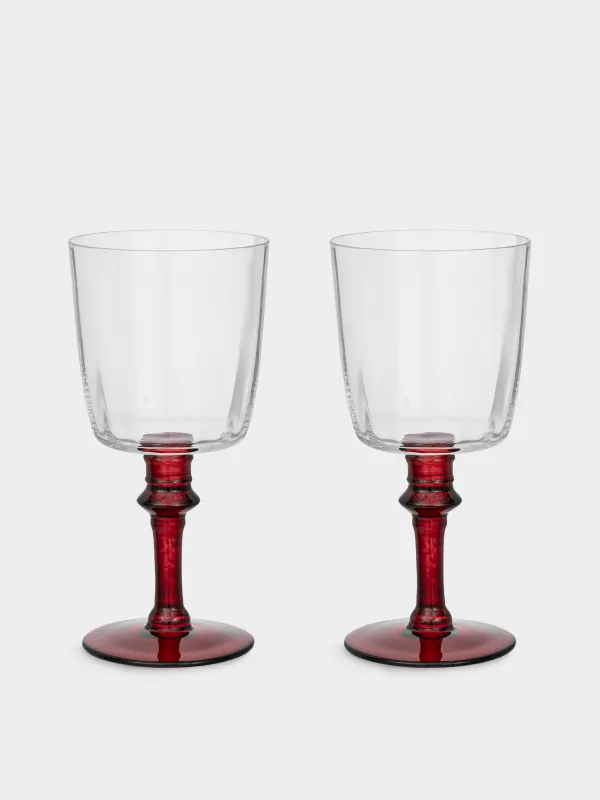 Drinking glass, 340 ml, 2 pcs, glass, red leg, Kalitea, image-0