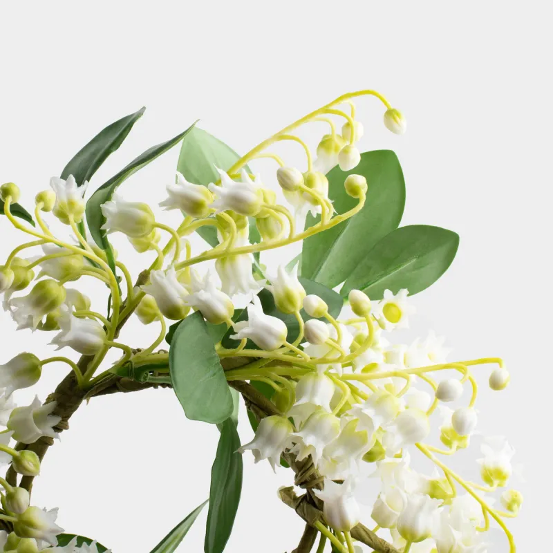 Decorative wreath, 9/26 cm, plastic, White lilies of the valley, May-lily, image-3
