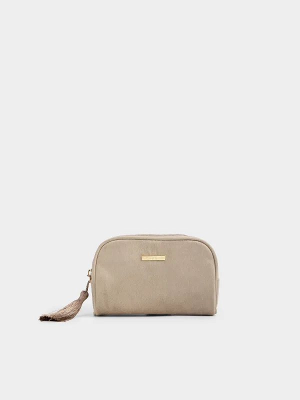 Makeup bag, 18x12 cm, with brush, velvet, brown, Velvety, image-0