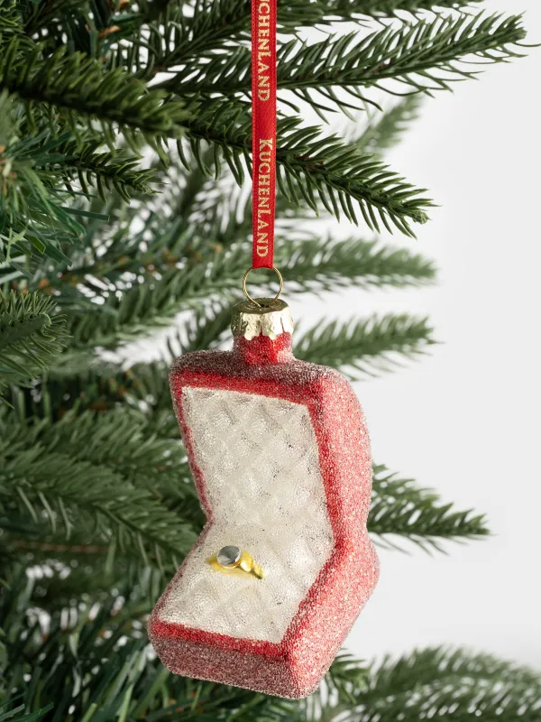 Christmas tree toy, 5x7 cm, glass, with sequins, red, Box with ring, Figure christmas, image-3