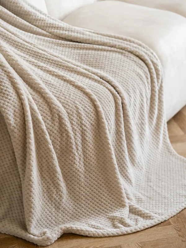 Plaid, 140x190 cm, flannel, beige, Grid, Flannel, image-3