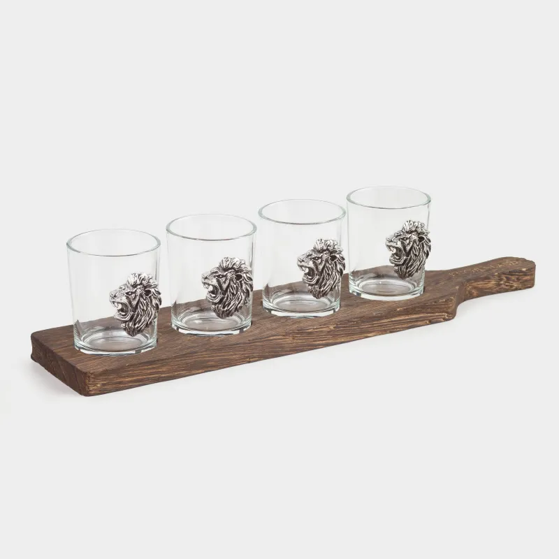 Drinking glass, 80 ml, 4 pcs, on a stand, glass / wood, Lion, Lux elements decor, image-1