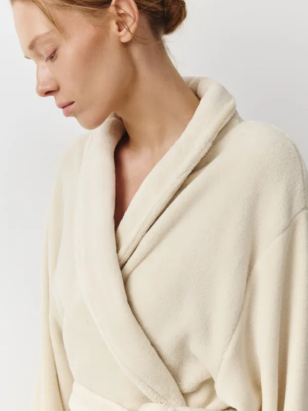 Bathrobe for women, homewear, size L-XL, with long sleeves, fleece, milk, Letisha, image-2