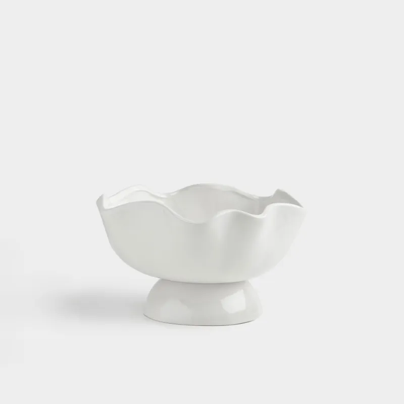 Fruit bowl, 24x15 cm, on a leg, ceramic, milky, Wavy edge, Crumple