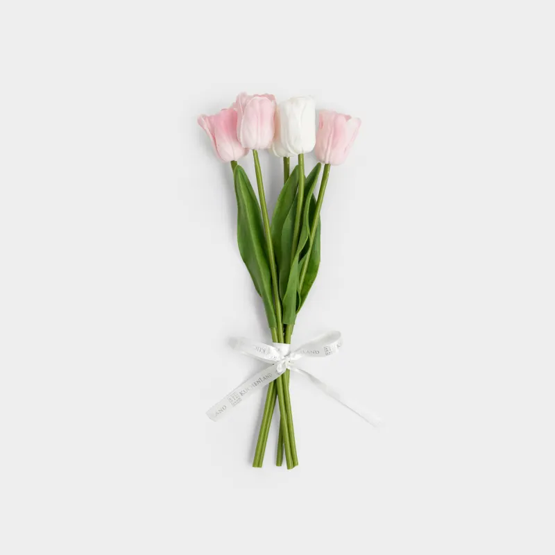 Artificial bouquet, 34 cm, PVC/metal, White and pink tulips, Tulip garden