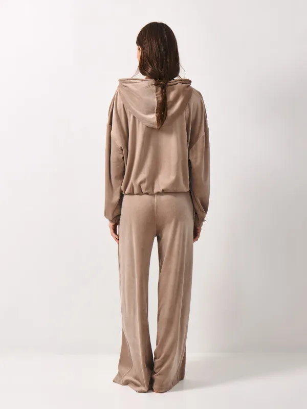 Women's trousers, homewear, size L, wide, velour, sand, Lillian, image-4